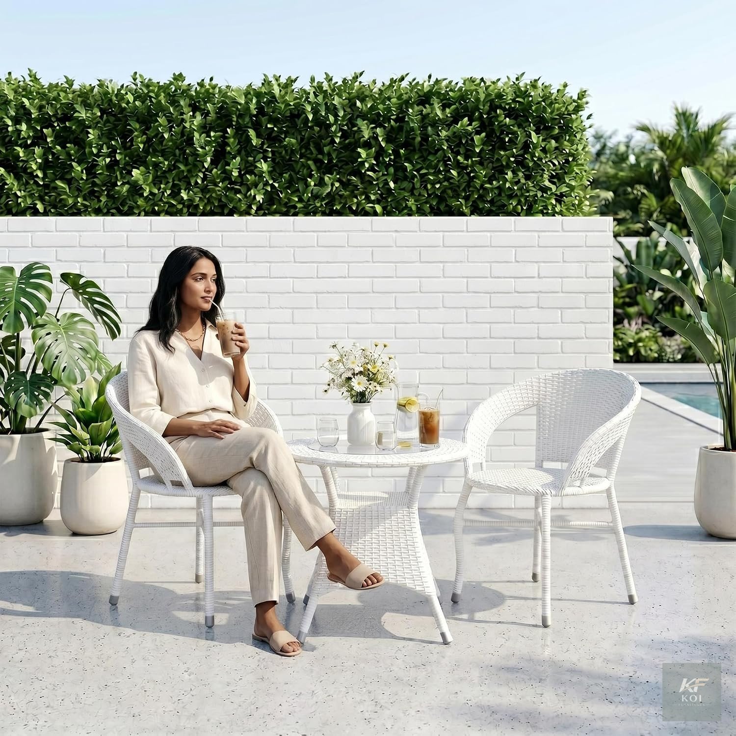 white woven rattan outdoor armchair, white rattan armchair, woven rattan outdoor chair, white outdoor armchair, rattan patio chair, woven outdoor chair, modern rattan armchair, contemporary outdoor ar
