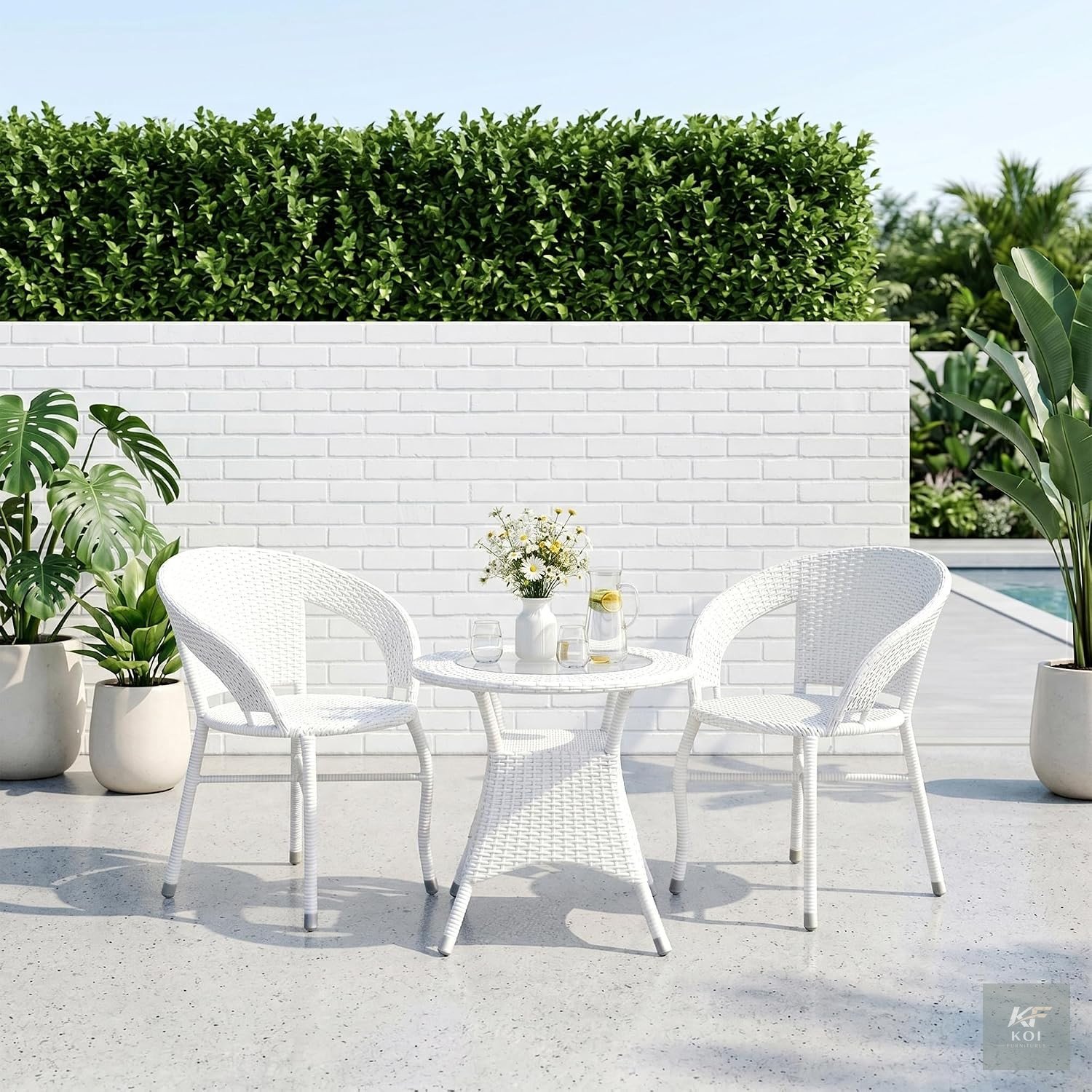 white woven rattan outdoor armchair, white rattan armchair, woven rattan outdoor chair, white outdoor armchair, rattan patio chair, woven outdoor chair, modern rattan armchair, contemporary outdoor ar