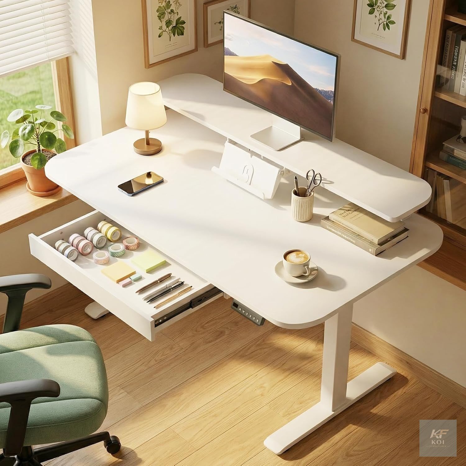 White Manual Adjustable Home Office Desk 7