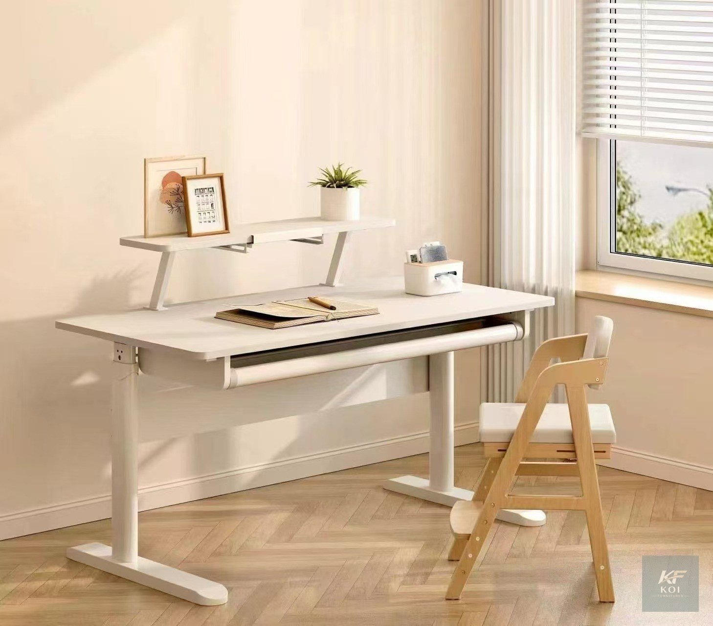 White Manual Adjustable Home Office Desk 4